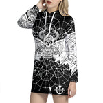 Black And White Demon Wicca Print Pullover Hoodie Dress