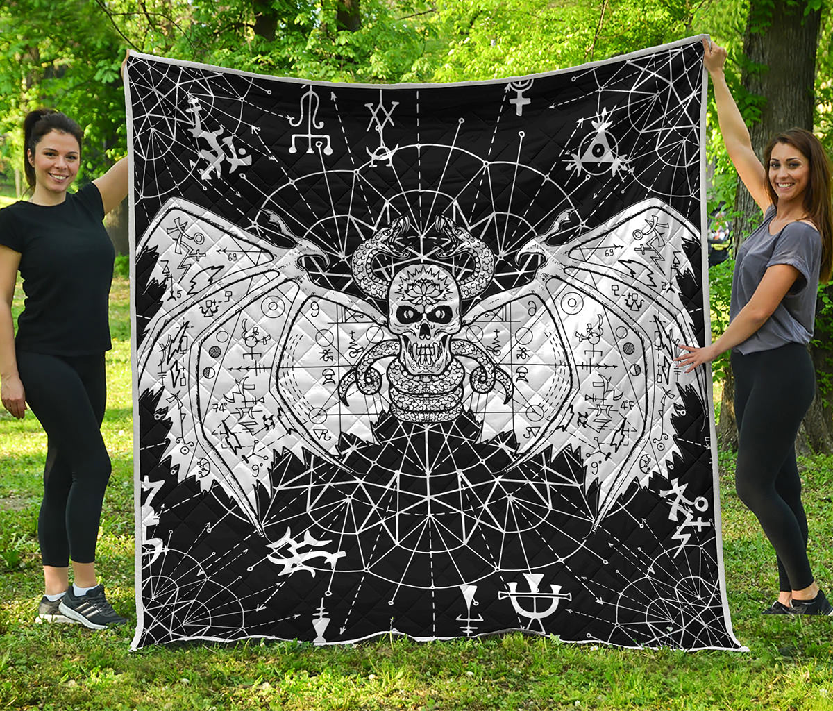 Black And White Demon Wicca Print Quilt