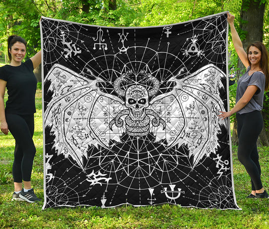 Black And White Demon Wicca Print Quilt