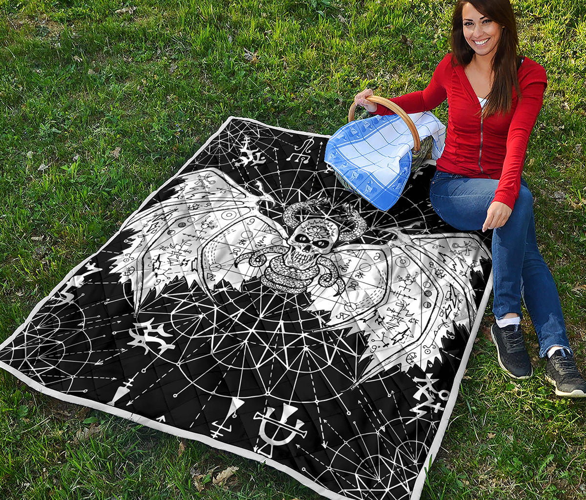 Black And White Demon Wicca Print Quilt