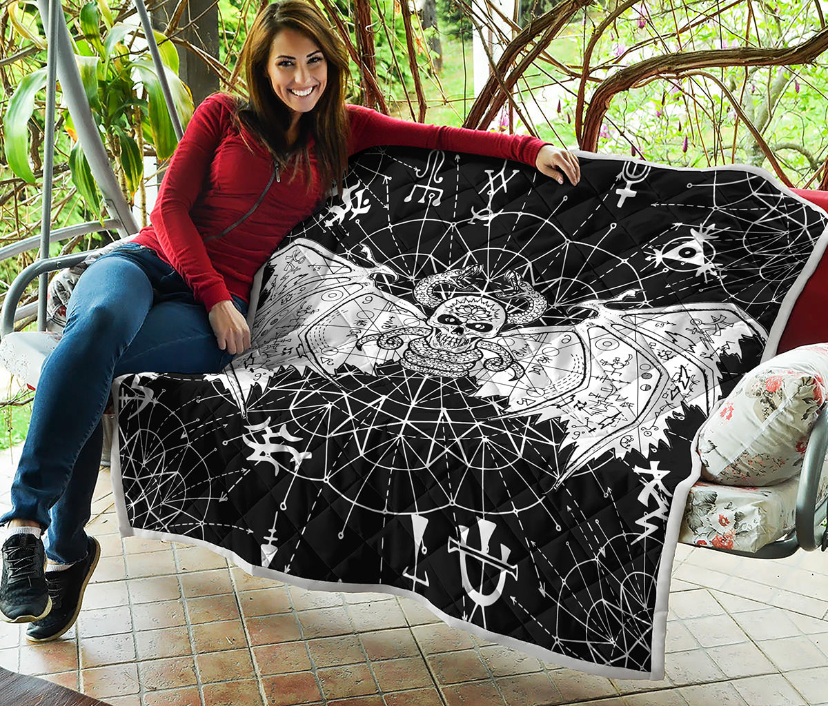 Black And White Demon Wicca Print Quilt
