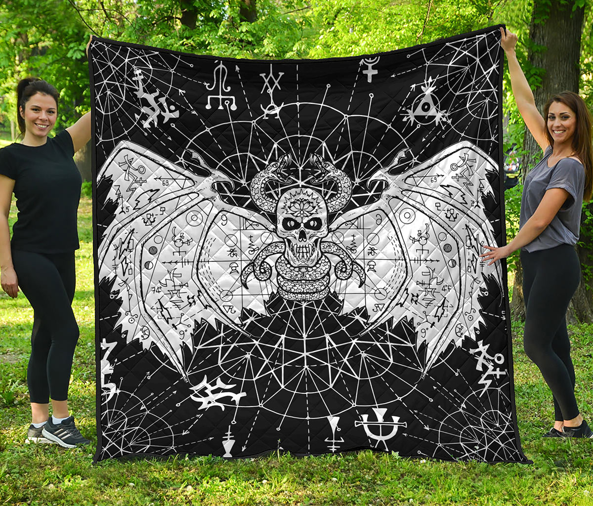 Black And White Demon Wicca Print Quilt