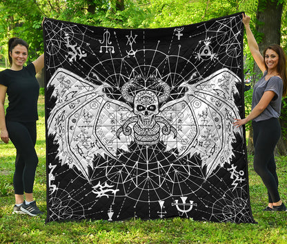 Black And White Demon Wicca Print Quilt