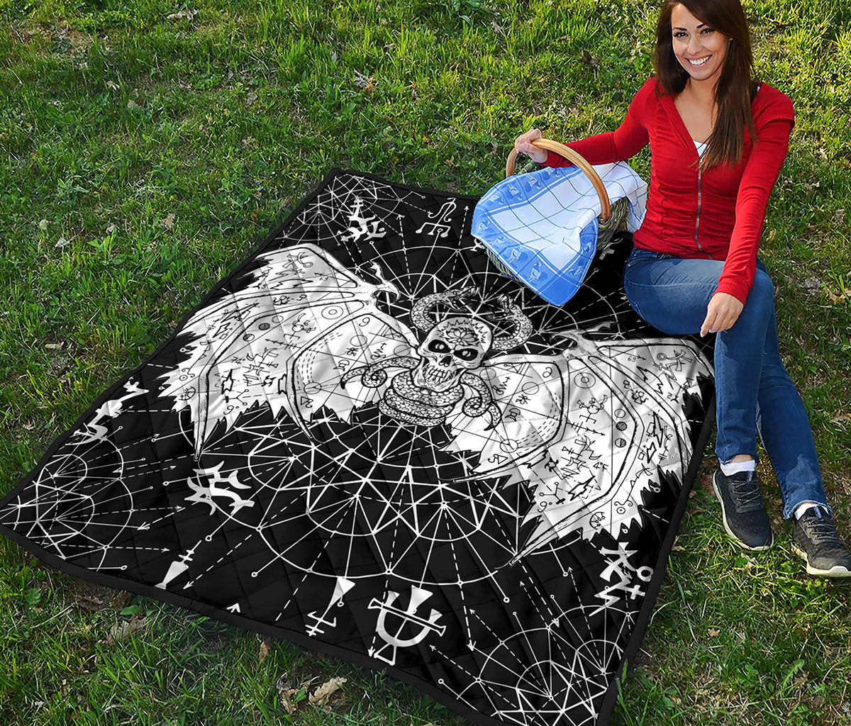 Black And White Demon Wicca Print Quilt
