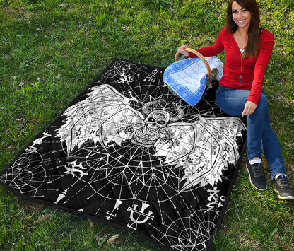 Black And White Demon Wicca Print Quilt