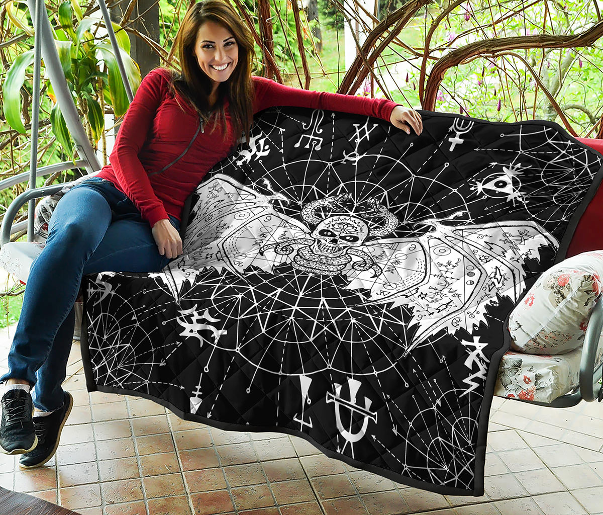 Black And White Demon Wicca Print Quilt