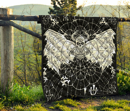 Black And White Demon Wicca Print Quilt