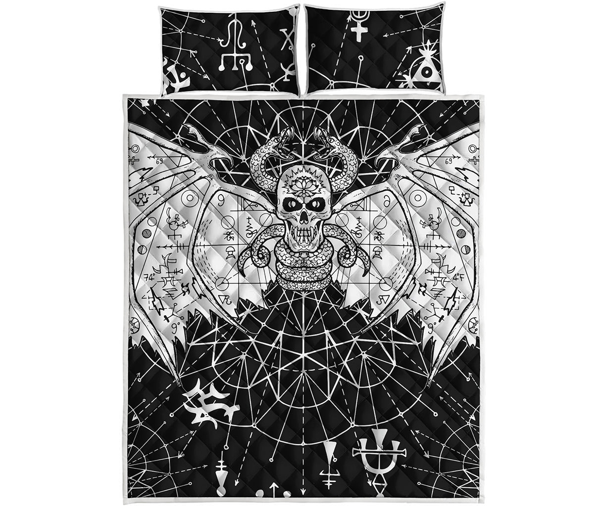 Black And White Demon Wicca Print Quilt Bed Set