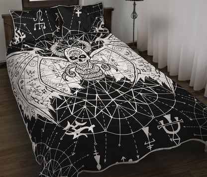 Black And White Demon Wicca Print Quilt Bed Set