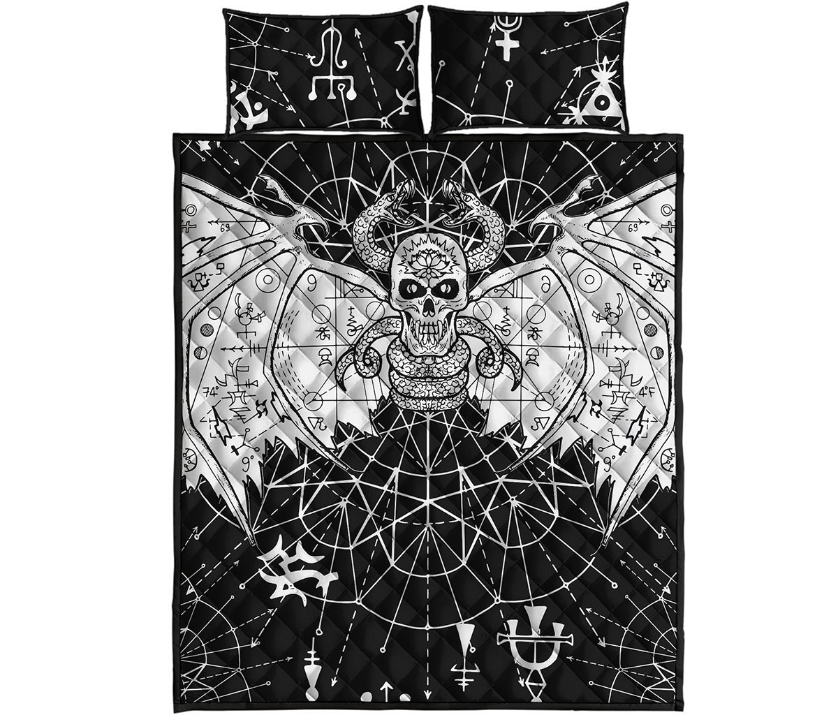 Black And White Demon Wicca Print Quilt Bed Set