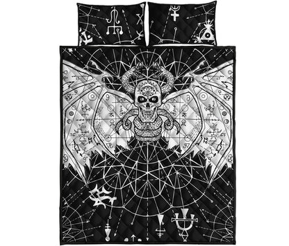 Black And White Demon Wicca Print Quilt Bed Set