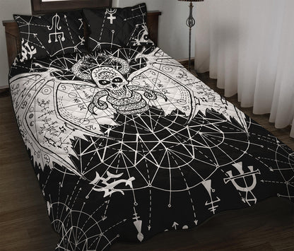 Black And White Demon Wicca Print Quilt Bed Set