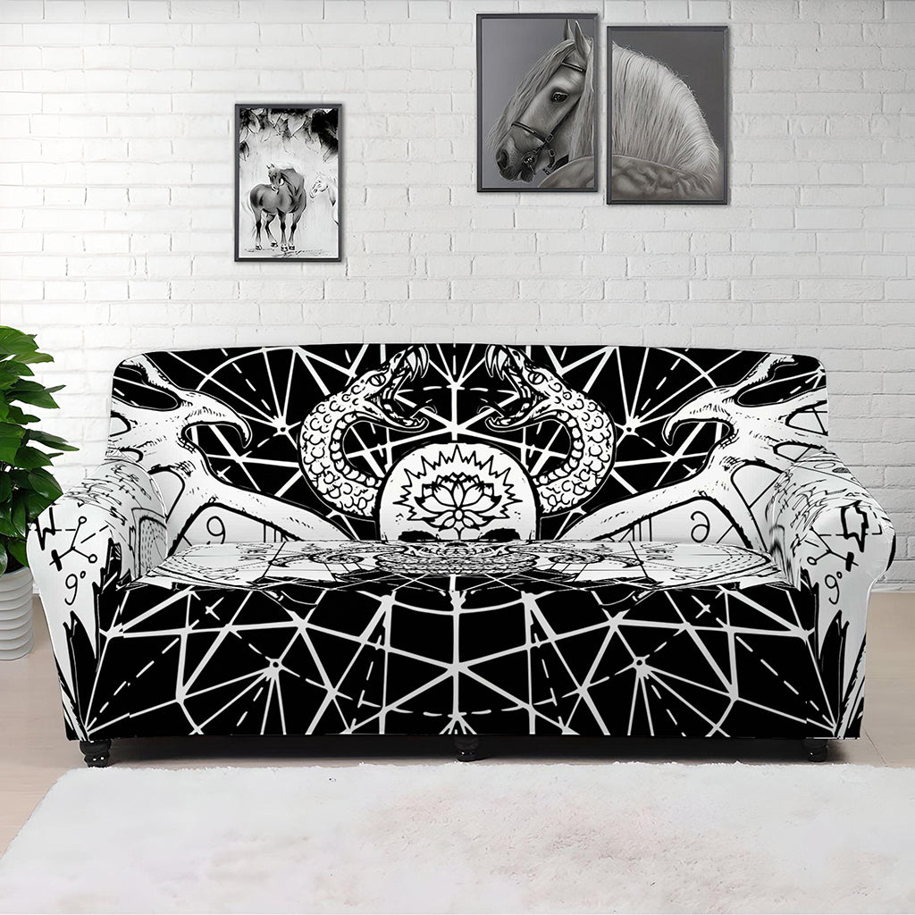 Black And White Demon Wicca Print Sofa Cover