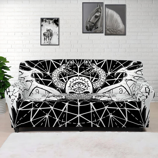 Black And White Demon Wicca Print Sofa Cover