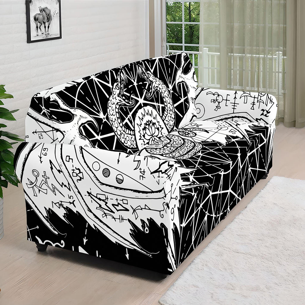 Black And White Demon Wicca Print Sofa Cover