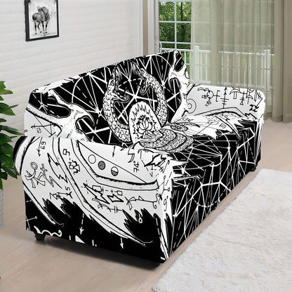 Black And White Demon Wicca Print Sofa Cover