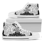 Black And White Demon Wicca Print White High Top Shoes