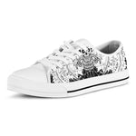 Black And White Demon Wicca Print White Low Top Shoes
