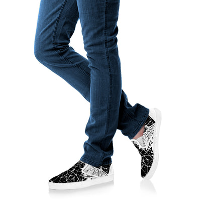 Black And White Demon Wicca Print White Slip On Shoes