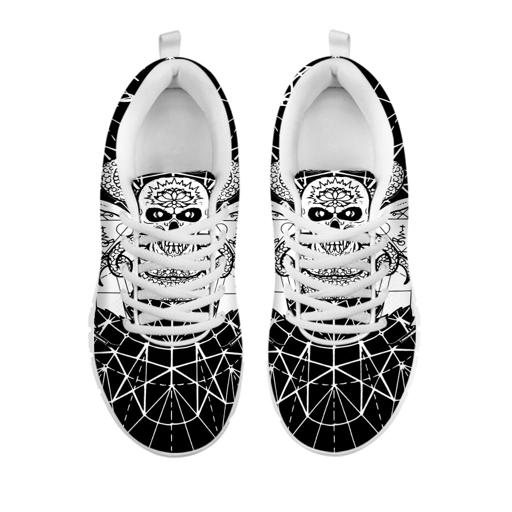 Black And White Demon Wicca Print White Sneakers