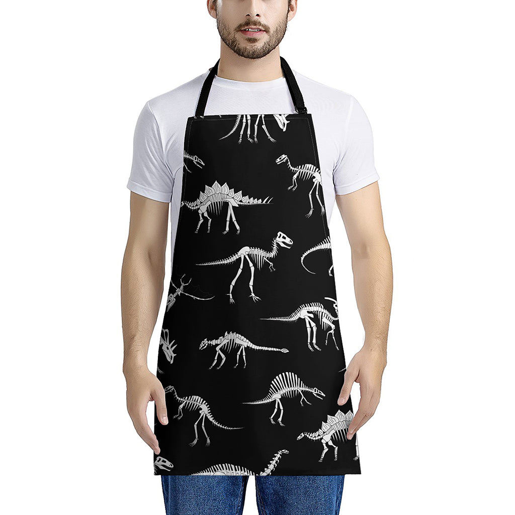 Black And White Dinosaur Fossil Print Apron