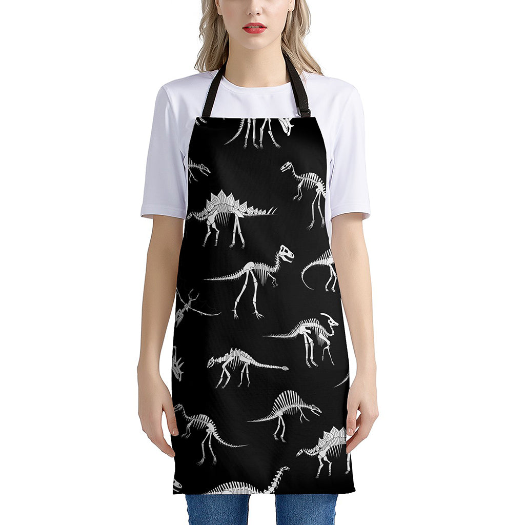 Black And White Dinosaur Fossil Print Apron