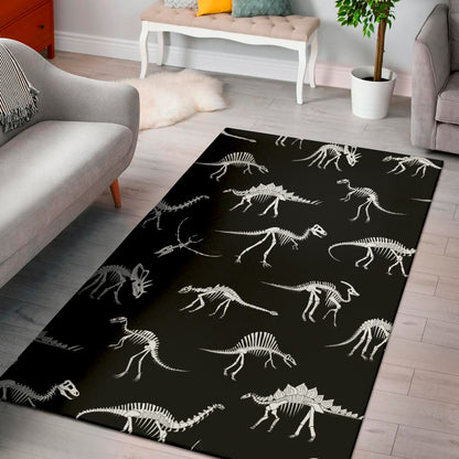 Black And White Dinosaur Fossil Print Area Rug