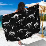 Black And White Dinosaur Fossil Print Beach Sarong Wrap