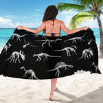 Black And White Dinosaur Fossil Print Beach Sarong Wrap