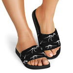 Black And White Dinosaur Fossil Print Black Slide Sandals