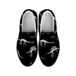 Black And White Dinosaur Fossil Print Black Slip On Shoes