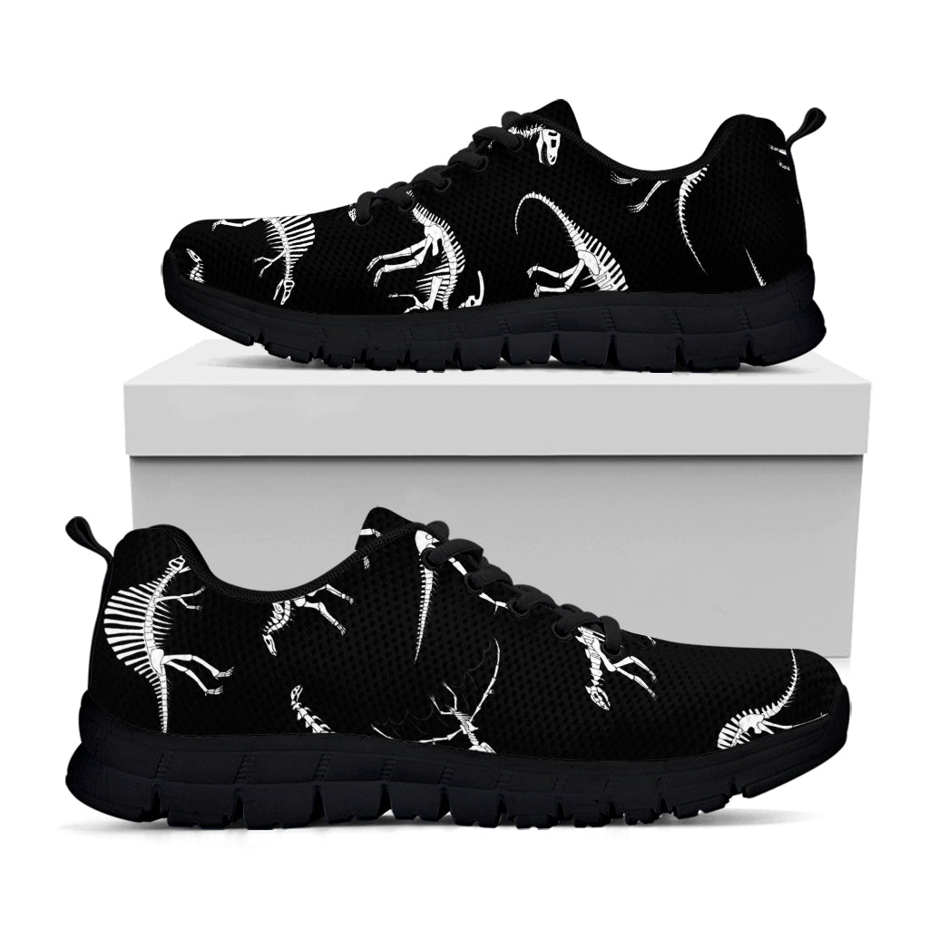 Black And White Dinosaur Fossil Print Black Sneakers