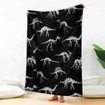 Black And White Dinosaur Fossil Print Blanket