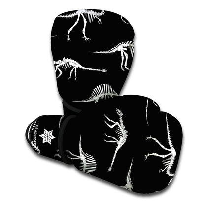 Black And White Dinosaur Fossil Print Boxing Gloves