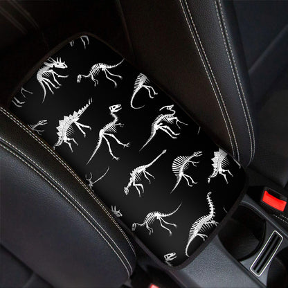Black And White Dinosaur Fossil Print Car Center Console Cover