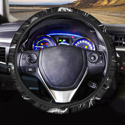 Black And White Dinosaur Fossil Print Car Steering Wheel Cover