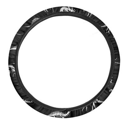 Black And White Dinosaur Fossil Print Car Steering Wheel Cover