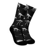 Black And White Dinosaur Fossil Print Crew Socks