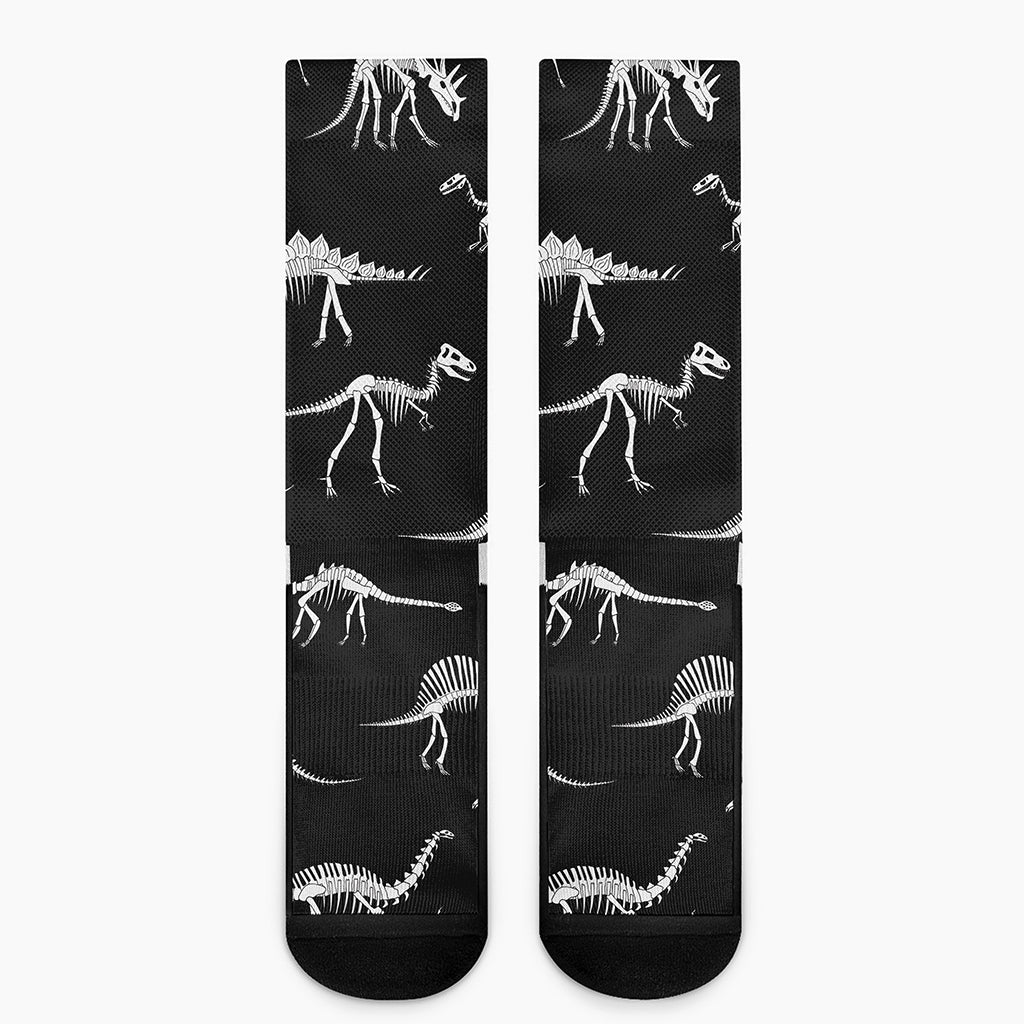 Black And White Dinosaur Fossil Print Crew Socks