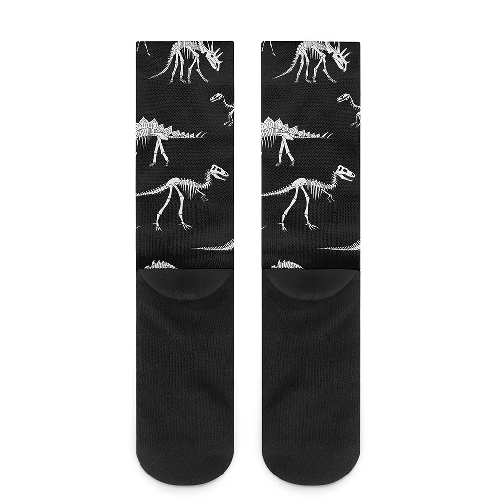 Black And White Dinosaur Fossil Print Crew Socks