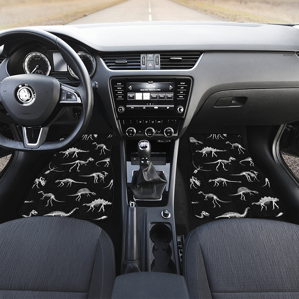 Black And White Dinosaur Fossil Print Front and Back Car Floor Mats