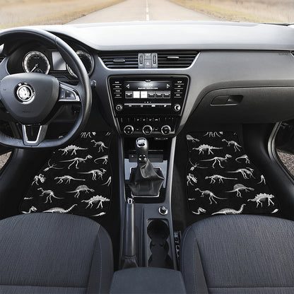 Black And White Dinosaur Fossil Print Front and Back Car Floor Mats