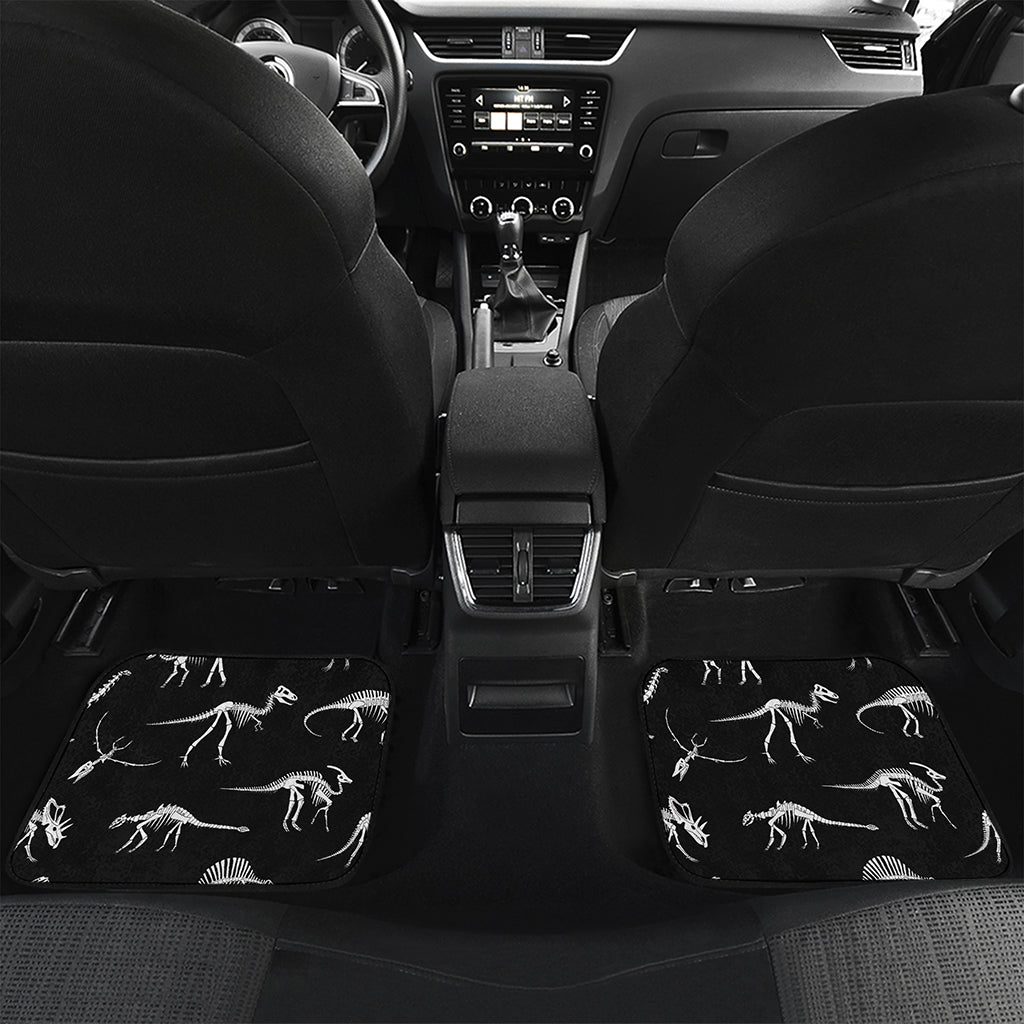 Black And White Dinosaur Fossil Print Front and Back Car Floor Mats