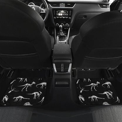 Black And White Dinosaur Fossil Print Front and Back Car Floor Mats