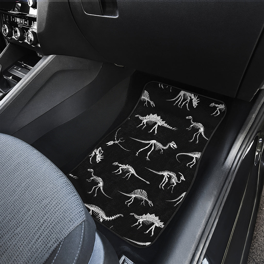 Black And White Dinosaur Fossil Print Front and Back Car Floor Mats