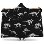 Black And White Dinosaur Fossil Print Hooded Blanket