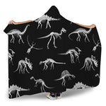 Black And White Dinosaur Fossil Print Hooded Blanket