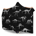 Black And White Dinosaur Fossil Print Hooded Blanket