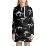 Black And White Dinosaur Fossil Print Hoodie Dress