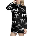 Black And White Dinosaur Fossil Print Hoodie Dress